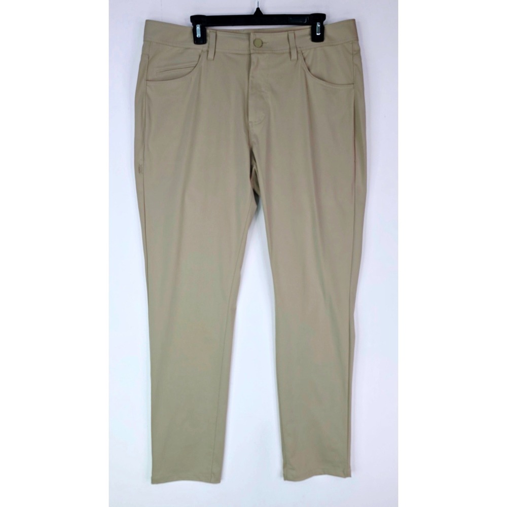 Rhone Commuter Pants Mens 36x32 Khaki Tan Slim Fit Stretch 5-Pocket Trousers - Picture 2 of 15